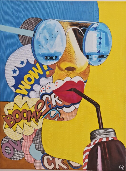 Painting titled "PopArt Drink" by Georg Wilhelmstötter, Original Artwork, Acrylic Mounted on Wood Stretcher frame