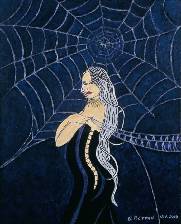 Painting titled "SPIDER QUEEN" by Georges Bettan, Original Artwork, Acrylic Mounted on Wood Stretcher frame