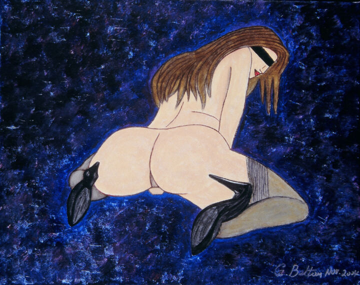 Painting titled "SELF PLEASURING" by Georges Bettan, Original Artwork, Acrylic Mounted on Wood Stretcher frame