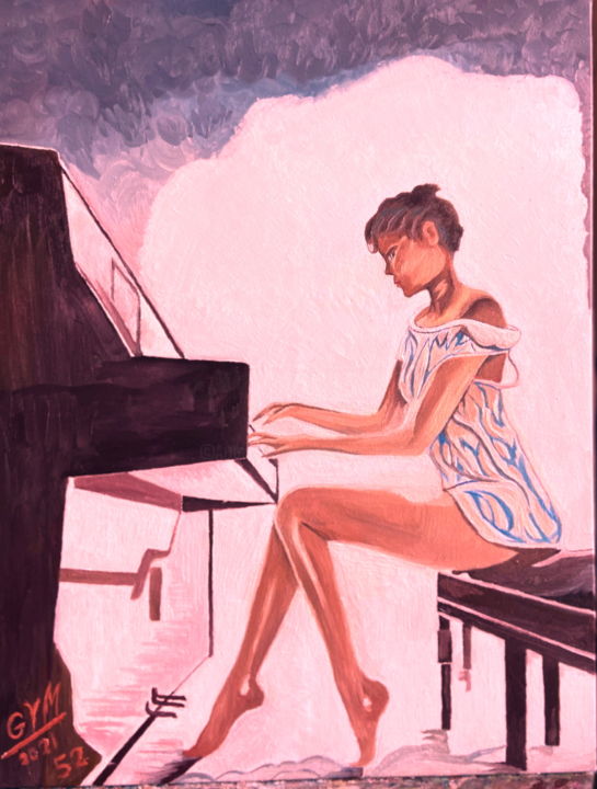 Peinture intitulée "La pianiste" par Gym, Œuvre d'art originale, Huile