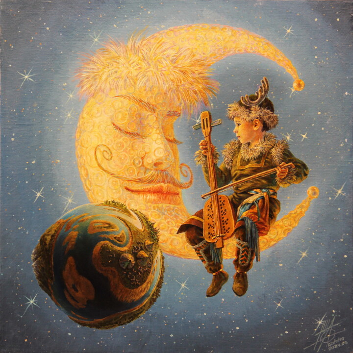 Картина под названием "The Moon and the Bo…" - Георгий Инешин (Georgy Ineshin / GOTCHA), Подлинное произведение искусства, М…