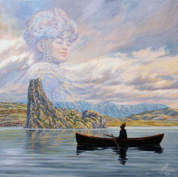 Painting titled "Fisherman Oskus-ool…" by Georgii Ineshin (Georgy Ineshin Gotcha), Original Artwork, Oil Mounted on Wood Str…