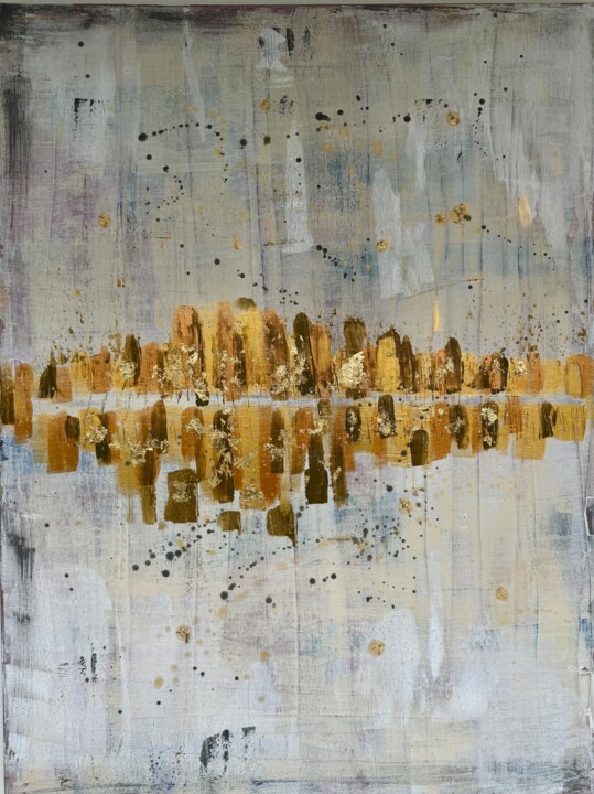 Painting titled "Golden View" by Geraldina Albanese, Original Artwork, Acrylic Mounted on Wood Stretcher frame