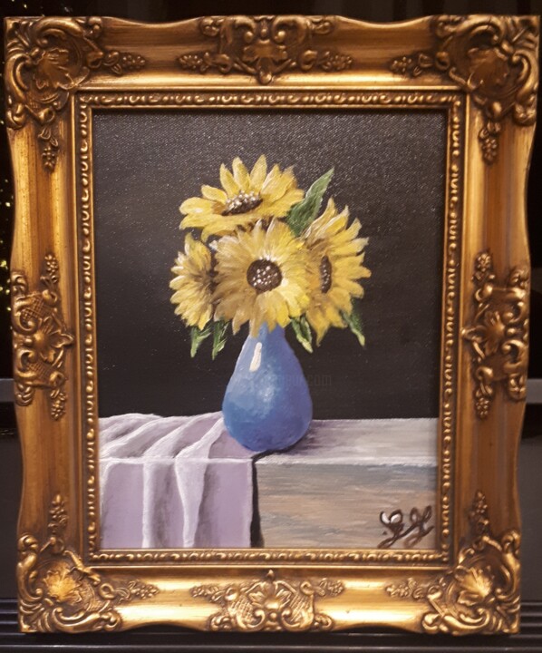 Painting titled "Sunflowers" by Geraldine Flahavan, Original Artwork, Acrylic