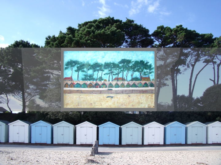 Digitale Kunst mit dem Titel "Mudeford Beach" von Gerald Shepherd F.F.P.S., Original-Kunstwerk, Öl