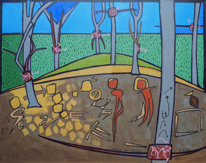 Peinture intitulée "Grove Of Trees" par Gerald Shepherd F.F.P.S., Œuvre d'art originale, Acrylique Monté sur Carton