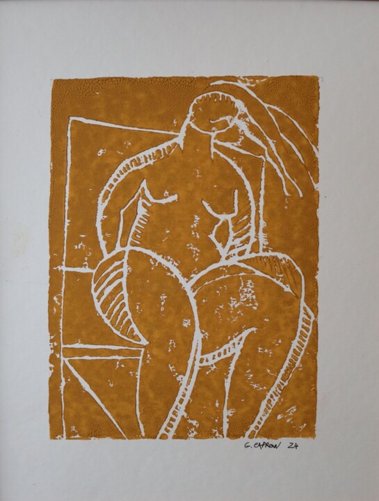 Painting titled "Femme" by Gérard Capron (G.CAPRON), Original Artwork, Linocuts