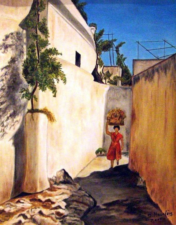 Peinture intitulée "ruelle-de-capri.jpg" par Germaine Mauclere, Œuvre d'art originale, Huile