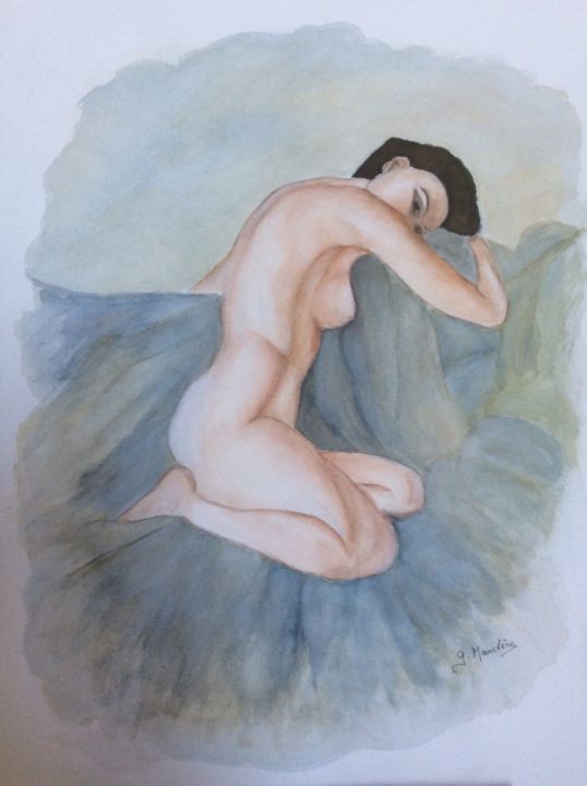 Malerei mit dem Titel "Nu de profil n° 1" von Germaine Mauclere, Original-Kunstwerk, Aquarell