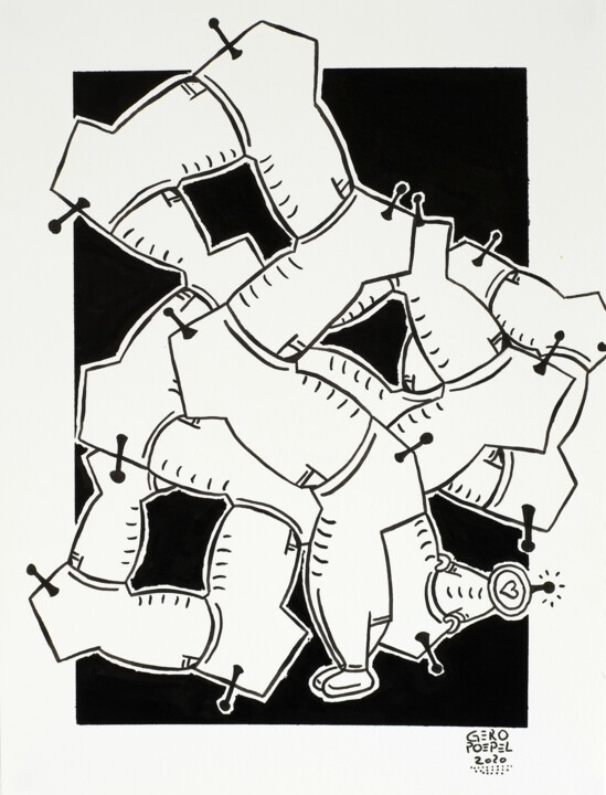 「Untitled (Space-Men…」というタイトルの描画 Gero Pöpelによって, オリジナルのアートワーク, インク