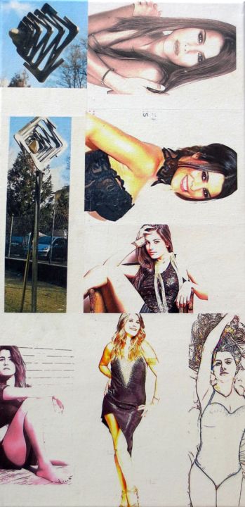 Collages intitulée "Karine-Ferri 292 An…" par Ghezzi, Œuvre d'art originale, Collages Monté sur Châssis en bois