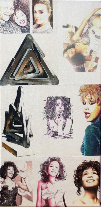 Collages titulada "Whitney Uouston 295…" por Ghezzi, Obra de arte original, Collages Montado en Bastidor de camilla de madera