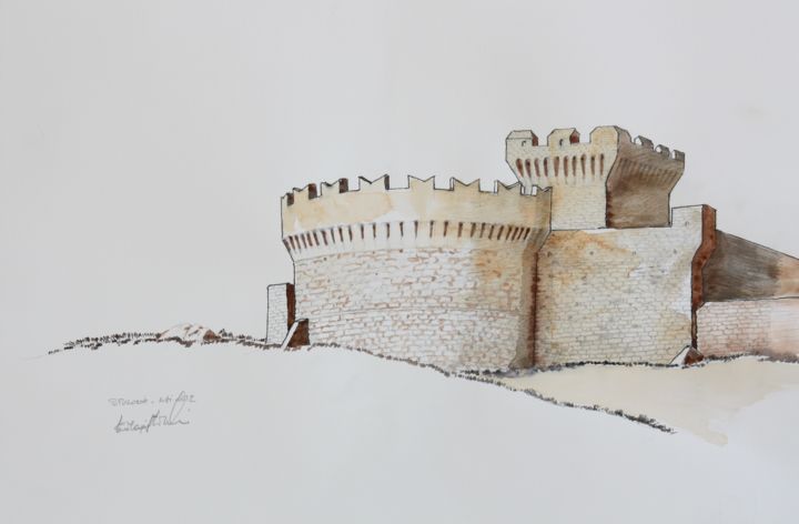 Pintura intitulada "Fort côte toscane" por Ghislain Storelli, Obras de arte originais, Aquarela