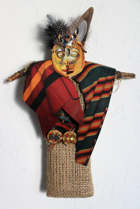 拼贴 标题为“Spirit Doll shaman” 由Ghislaine Gabet, 原创艺术品, 拼贴