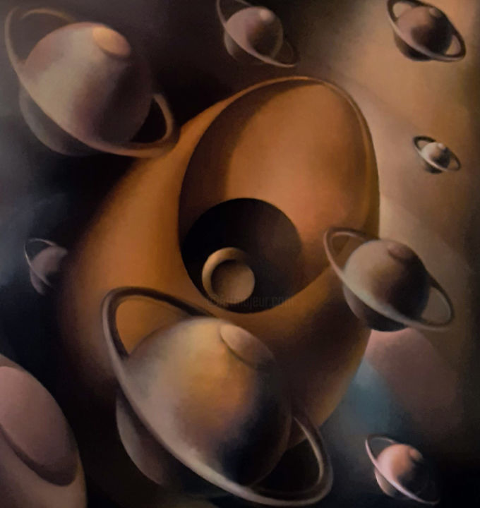 Schilderij getiteld "microcosmogonia" door Giampiero Cusumano, Origineel Kunstwerk, Olie