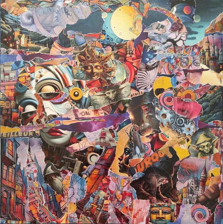 Collages intitulée "Un regard sur le pa…" par Giango, Œuvre d'art originale, Collages