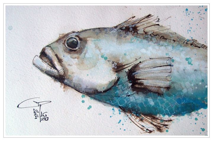 Malarstwo zatytułowany „Nice fish” autorstwa Gianluigi Punzo, Oryginalna praca, Akwarela