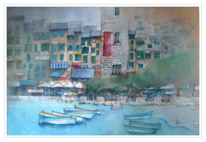 Painting titled "Portovenere" by Gianluigi Punzo, Original Artwork, Watercolor