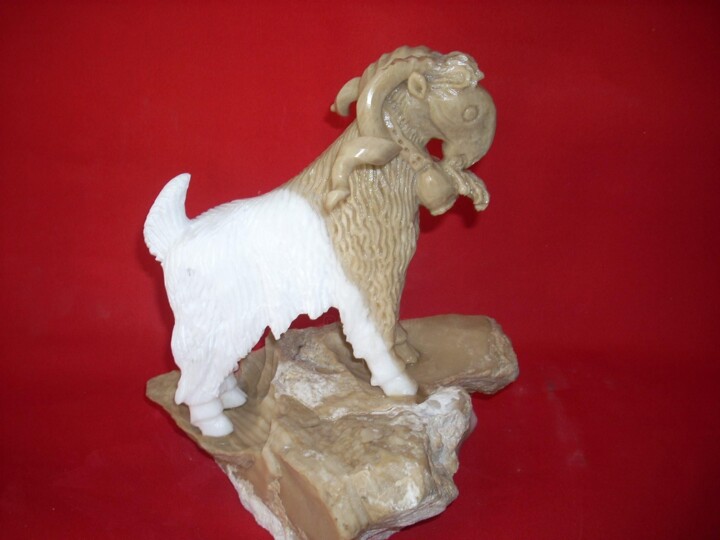 Sculpture titled "Cretan goat" by Giannis Athanasakis (TSOUROUNES), Original Artwork, Stone