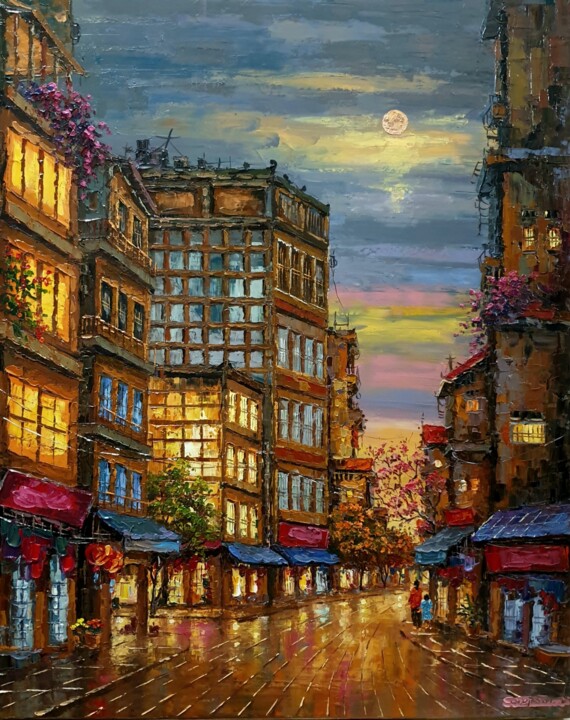 Pintura titulada "Khi phố lên đèn 6 (…" por Giap Son, Obra de arte original, Oleo