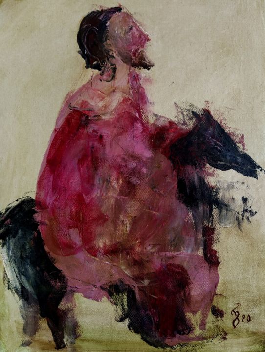 Painting titled "Horse rider in Red" by George Rurua, Original Artwork, Acrylic