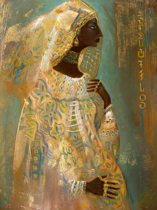 Painting titled "Queen of Africa" by George Rurua, Original Artwork, Acrylic