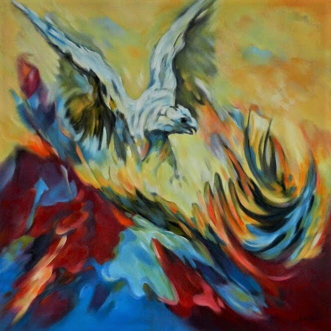 Malerei mit dem Titel "Aguila" von Gilbert Swiggers, Original-Kunstwerk, Öl Auf Andere starre Platte montiert