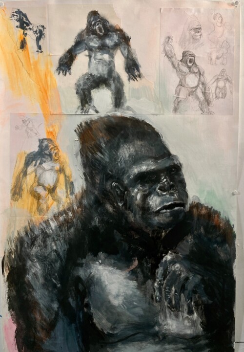 Malarstwo zatytułowany „Gorilles” autorstwa Gilles Glaçon, Oryginalna praca, Akryl