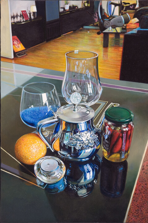Pintura intitulada "Verre, bleu, orange" por Gilles Paul Esnault, Obras de arte originais, Óleo