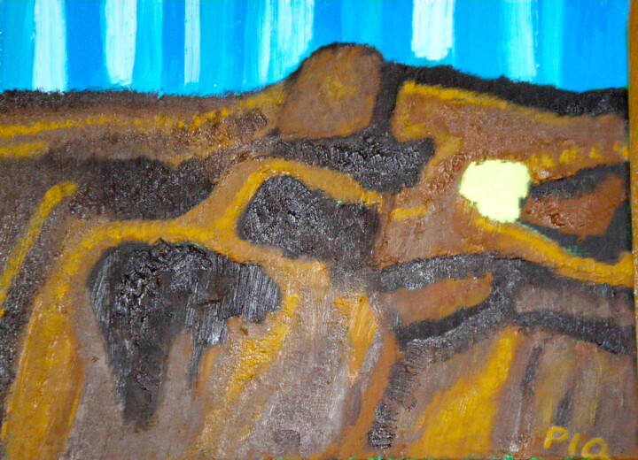 Peinture intitulée "Montagnes ocres et…" par Gilles Piquereau, Œuvre d'art originale, Huile