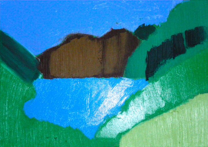 Peinture intitulée "Lac de montagne" par Gilles Piquereau, Œuvre d'art originale, Huile