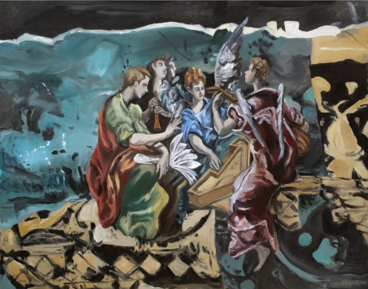 Ζωγραφική με τίτλο "Concert d'anges" από Gilles Chambon, Αυθεντικά έργα τέχνης, Λάδι