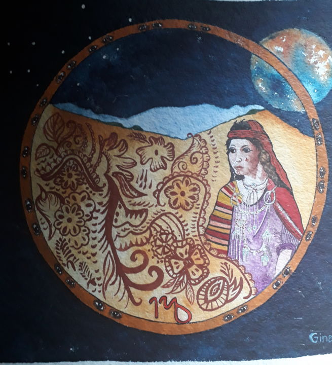 Ζωγραφική με τίτλο "The virgin" από Gina Göransson, Αυθεντικά έργα τέχνης, Ακουαρέλα