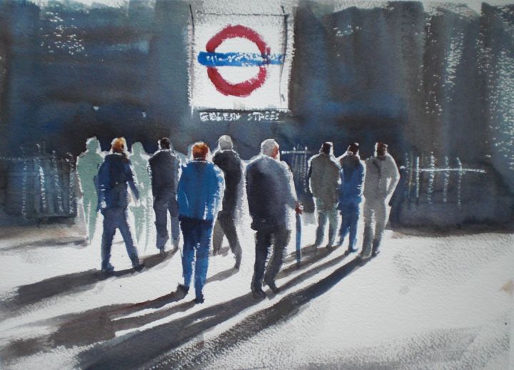 Peinture intitulée "London metro station" par Giorgio Gosti, Œuvre d'art originale, Aquarelle