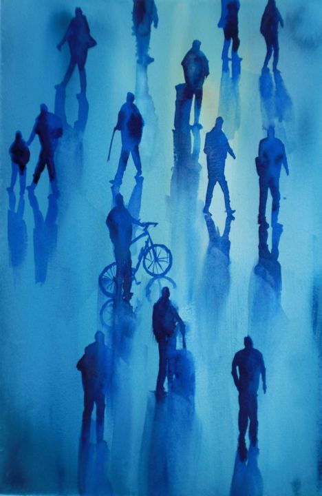 Painting titled "the crowd_" by Giorgio Gosti, Original Artwork, Watercolor