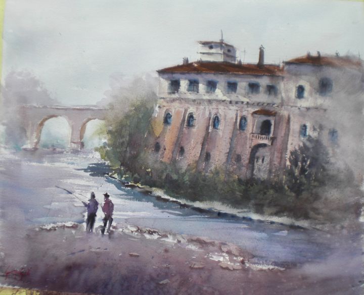 Painting titled "Visconteo Castle -…" by Giorgio Gosti, Original Artwork, Watercolor