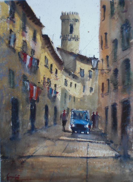 Painting titled "ape car 2" by Giorgio Gosti, Original Artwork, Watercolor