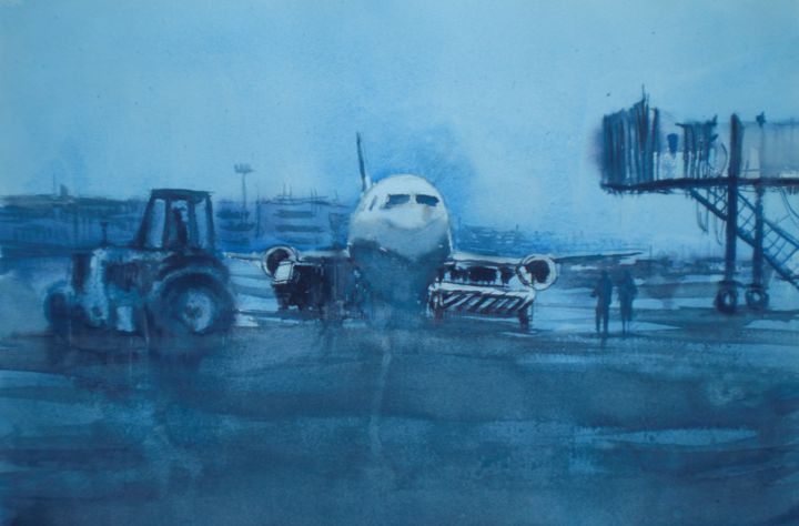 Painting titled "airport" by Giorgio Gosti, Original Artwork, Watercolor