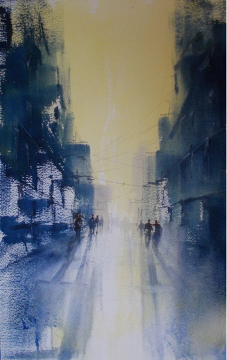 Peinture intitulée "an imaginary city 43" par Giorgio Gosti, Œuvre d'art originale, Aquarelle