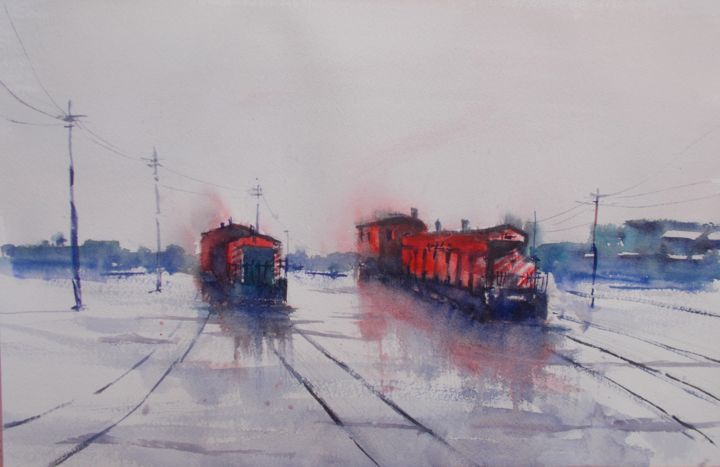 Schilderij getiteld "trains 21" door Giorgio Gosti, Origineel Kunstwerk, Aquarel
