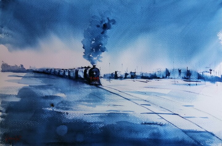 Peinture intitulée "trains 24" par Giorgio Gosti, Œuvre d'art originale, Aquarelle