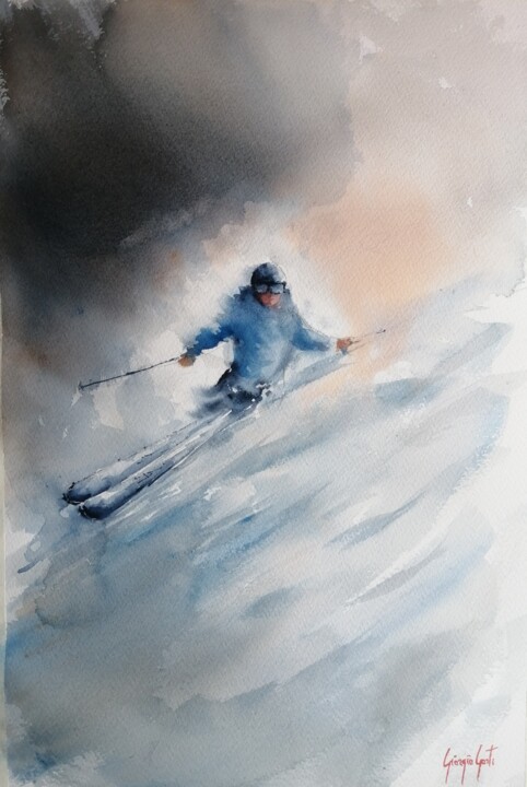 绘画 标题为“the skier 8” 由Giorgio Gosti, 原创艺术品, 水彩