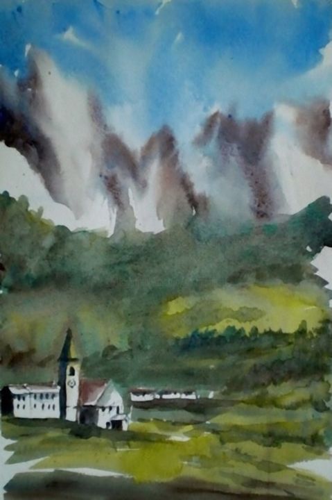 Painting titled "on the mountains" by Giorgio Gosti, Original Artwork, Watercolor
