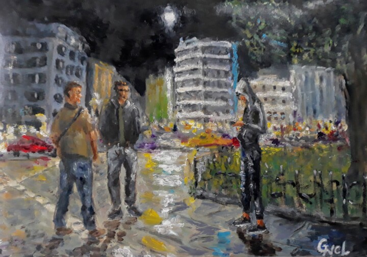 Peinture intitulée "At the square" par Giorgos Nicolaou (Gncl), Œuvre d'art originale, Huile