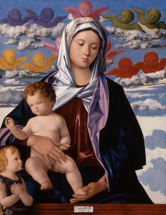 Pintura titulada "Vierge à l'enfant a…" por Giovanni Bellini, Obra de arte original, Témpera