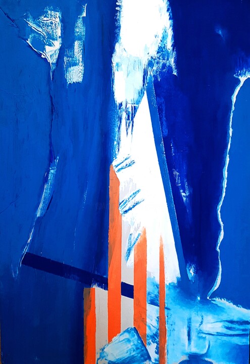 Malarstwo zatytułowany „Blue perspective##2” autorstwa Giovanni Greco, Oryginalna praca, Emalia Zamontowany na Inny sztywny…