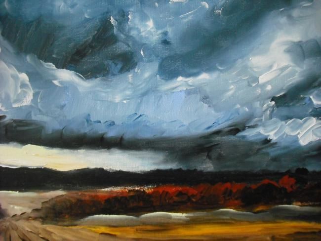 Painting titled "orage" by Genevieve Desthuilliers, Original Artwork, Oil