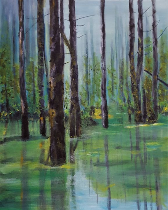 Peinture intitulée "Forêt inondée" par Gita Devanthéry, Œuvre d'art originale, Acrylique