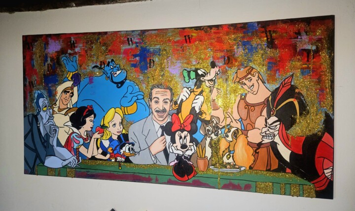 제목이 "Disney Family"인 미술작품 Giuseppe D’Alessandro (JD)로, 원작, 기름 목재 패널에 장착됨