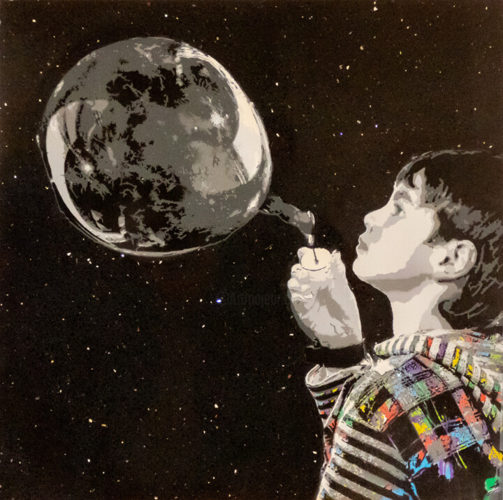 Peinture intitulée ""Créer notre monde"" par Gk Stencil, Œuvre d'art originale, Pochoir
